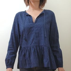 J Crew Navy Peplum Top Swiss Dot Size 4 F4276 100% Cotton